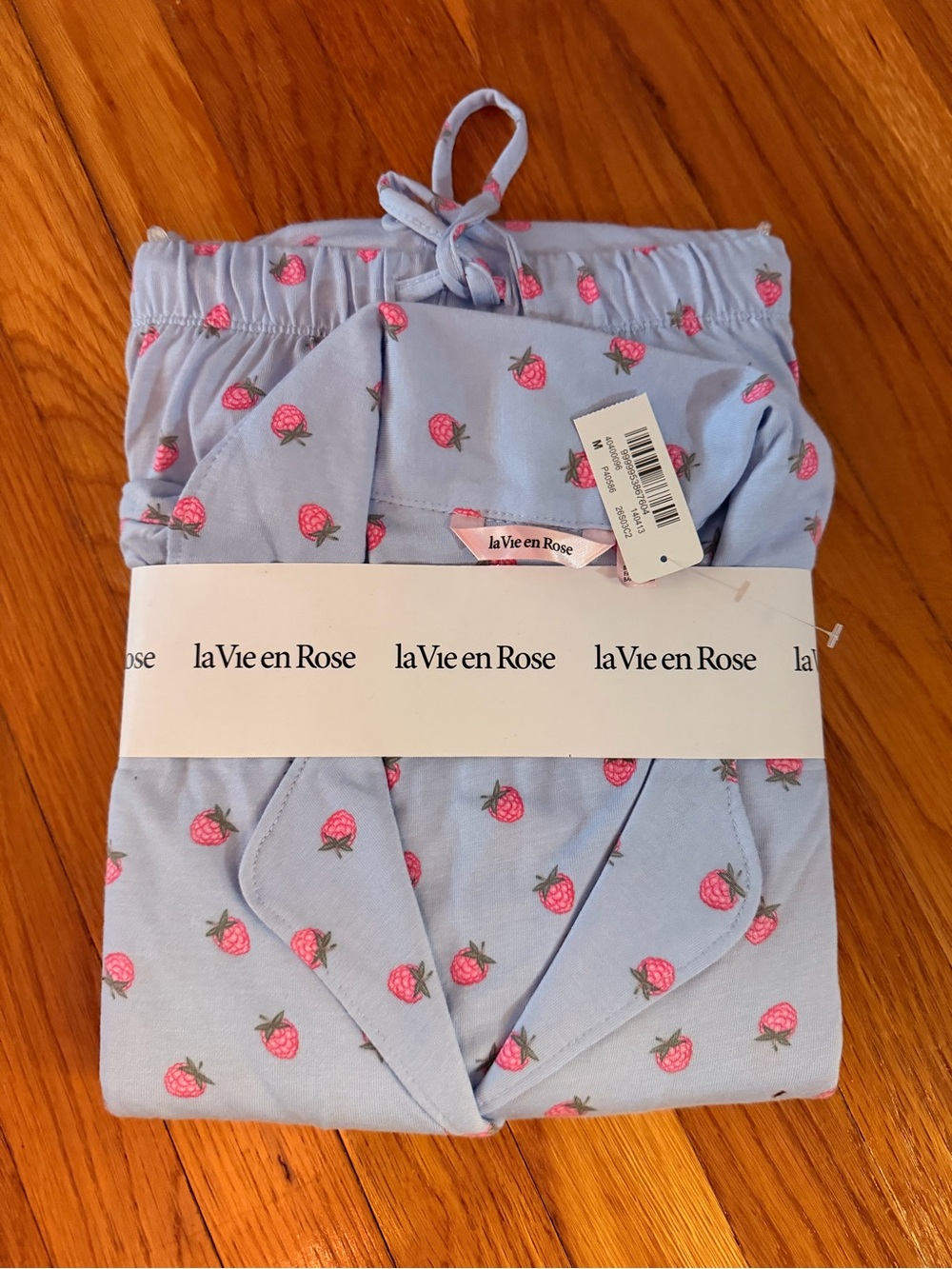 La Vie En Rose Light Blue Strawberry-Print Pajama Set